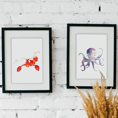 Watercolor Octopus & Lobster