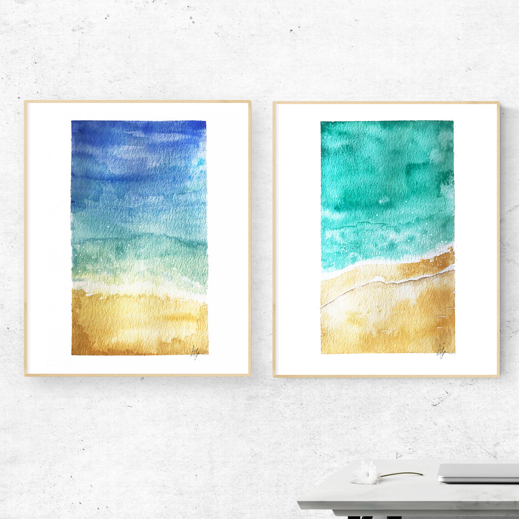 Abstract Watercolor Beach Scenes - Set of 2