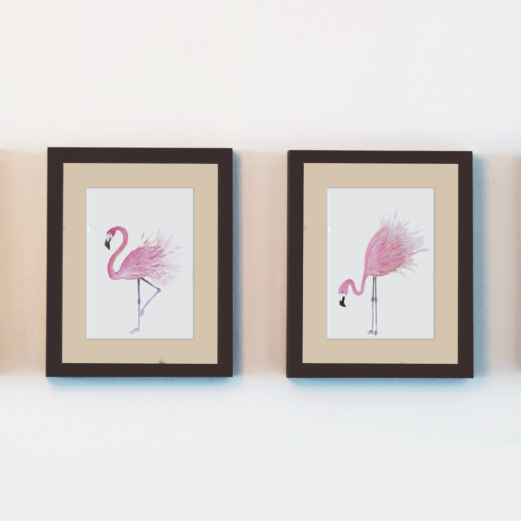 flamingo wall art watercolor prints hand painted 