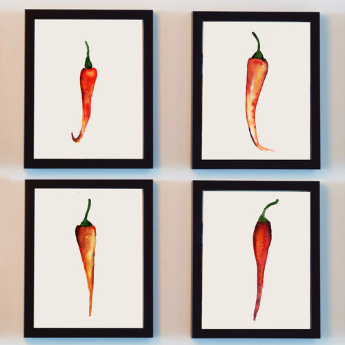 chilli peppers watercolor wall art prints set hand painted